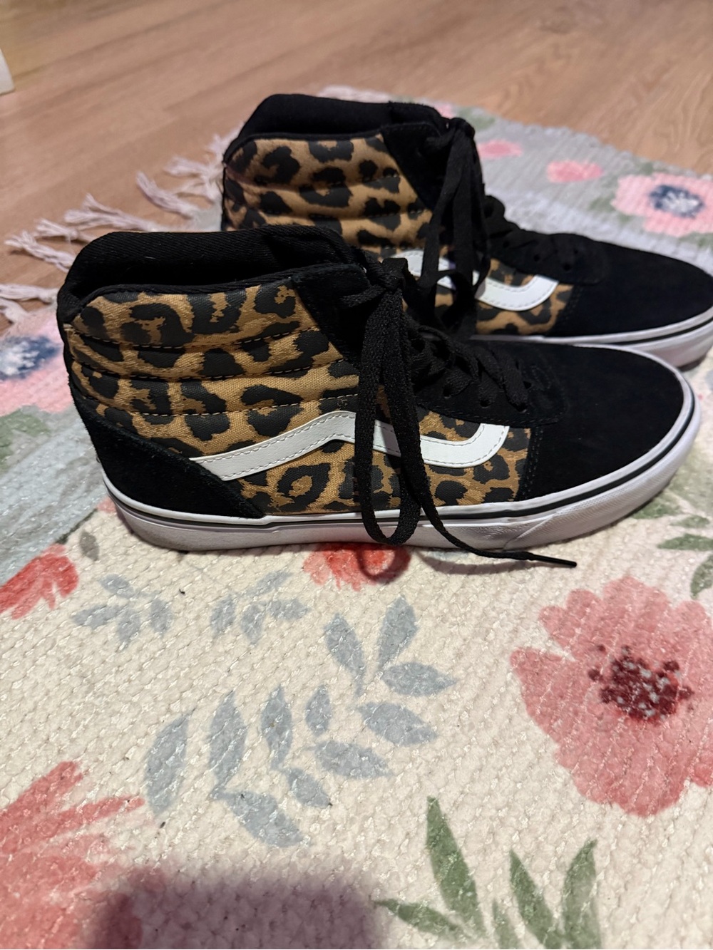 Vans Sk8-Hi Leopard Print High-Top Sneakers in Black, Tan, White